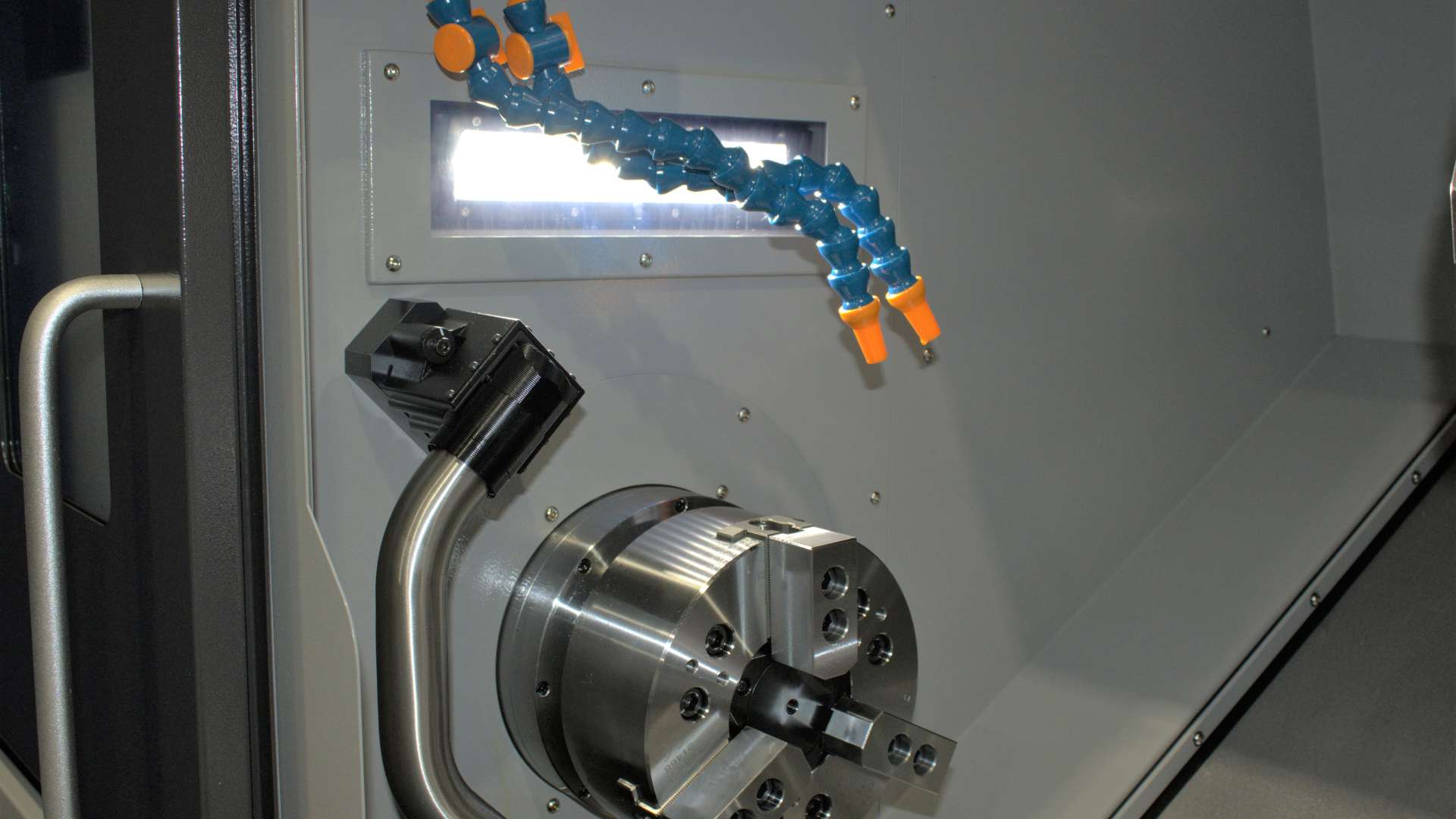 Machine tool light inside an Okuma CNC machine